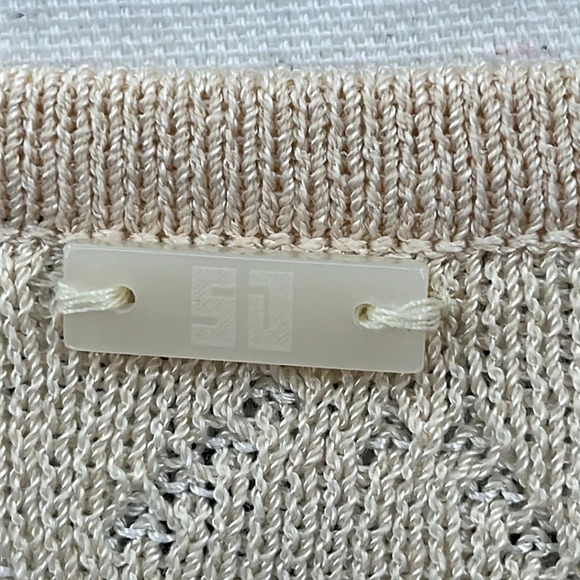 St. John Sport Boatneck Pointelle Knit Wool Blend Sweater in Tan - Size Large - Picture 5 of 12